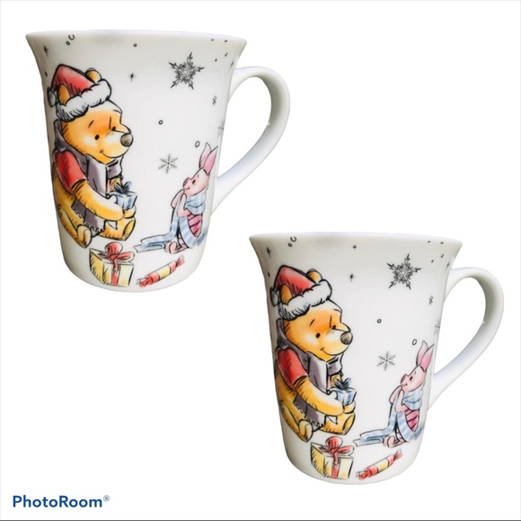 2 Porcelain Christmas Winnie the Pooh Mugs - Picture 1 of 7